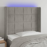 Tăblie de pat cu LED, gri deschis, 93x16x118/128 cm, catifea