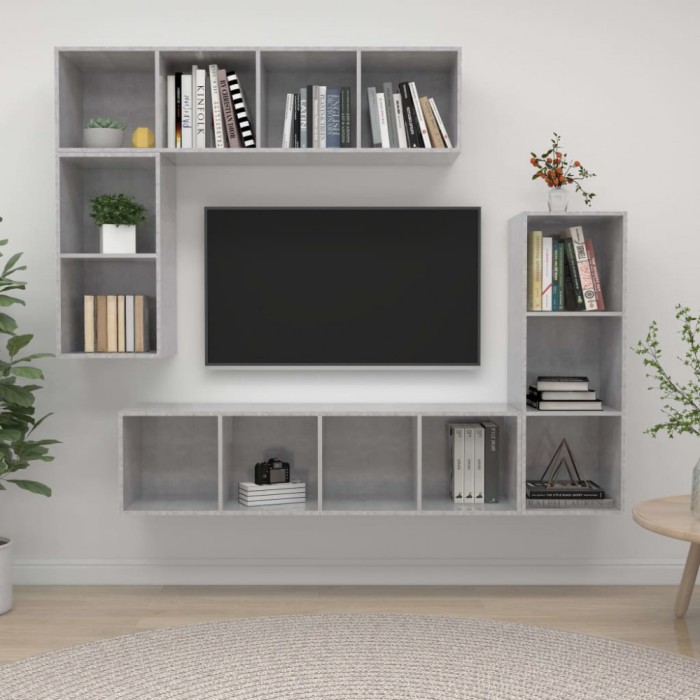 vidaXL Set de dulapuri TV, 4 piese, gri beton, PAL