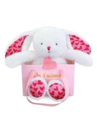 Jucarie de plus in punga cadou, Doudou, Iepuras, Te iubesc, 25 cm