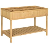 Outsunny Jardiniere pe picioare pătrată Potager cu raft dim. 110L x 46l x 76H cm 8 Compartimente &amp; Insertii de irigare Lemn de Brad | Aosom Romania