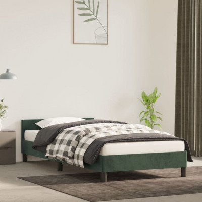 vidaXL Cadru de pat cu tăblie, verde &amp;icirc;nchis, 90x200 cm, catifea foto
