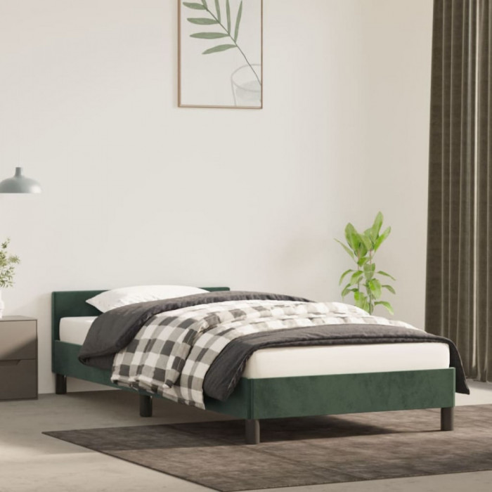 vidaXL Cadru de pat cu tăblie, verde &icirc;nchis, 90x200 cm, catifea