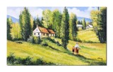 Cumpara ieftin Tablou pictat manual, Pe meleaguri mioritice, amintiri din copilarie, 100x60cm ulei pe panza, Constantin Feraru