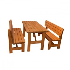 Set WIESBADEN din lemn masiv de rasinos 150x70 cm pentru gradina sau terasa o masa si doua banci culoare cires