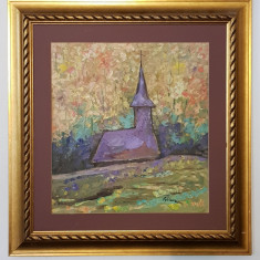 DUMITRU BEZEM- PICTOR NEMTEAN- ASPIRATIE VIOLET-ULEI PE PLACAJ-51x47 CM