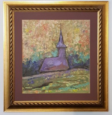 DUMITRU BEZEM- PICTOR NEMTEAN- ASPIRATIE VIOLET-ULEI PE PLACAJ-51x47 CM foto