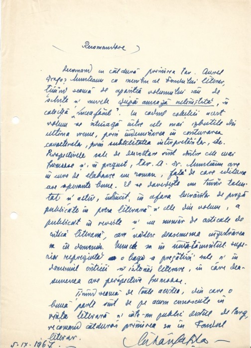A3475N Mihai Gafița, act scris și semnat olograf, 1967