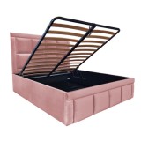Pat tapitat Premium, 160/200 cm, lila 255, cu somiera metalica rabatabila si spatiu de depozitare