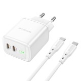 Cumpara ieftin Incarcator Retea Borofone QC 3.0 BN9 Reacher PD 35W 2 x USB-C + Type C - Type C Cablu Inclus (PD/PPS/QC/AFC/FCP) - Alb