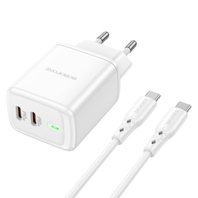Incarcator Retea Borofone QC 3.0 BN9 Reacher PD 35W 2 x USB-C + Type C - Type C Cablu Inclus (PD/PPS/QC/AFC/FCP) - Alb foto