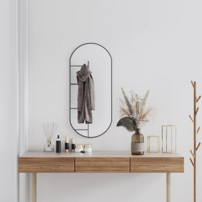 vidaXL Oglindă de perete, negru, 90x40 cm, ovală foto