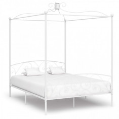 Cadru de pat cu baldachin, alb, 180 x 200 cm, metal foto