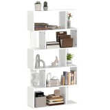 HOMCOM Bibliotecă Asimetrică &icirc;n Formă de S cu 5 Niveluri și 10 Rafturi Deschise, 80x24x159 cm, Alb | Aosom Romania