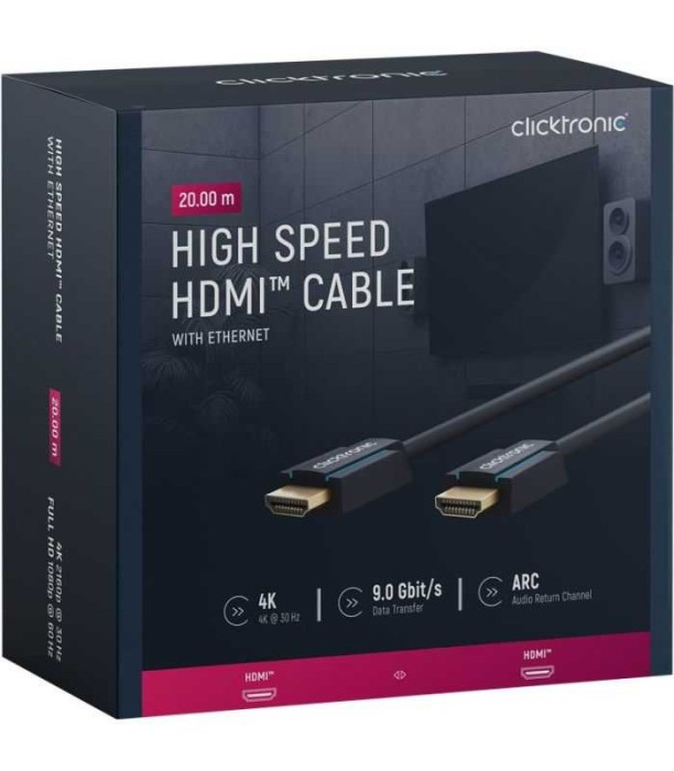 Cablu Profesional HDMI - HDMI 20m Ultra HD 4K 30Hz cu Ethernet OFC AWG24 aurit Clicktronic 70310