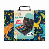 Trusa Happi Hobbi pentru desen cu 100 piese,lemn, design dinozaur,+3 ani, AS