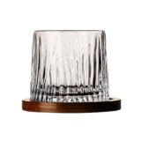 Pahar, pentru whiskey, Glacier, cu baza din lemn, transparent, din sticla, 11 x 9.2 x 8 cm, ergonomic si usor de manevrat, Oem