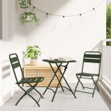 vidaXL Set bistro pliabil, 3 piese, verde &icirc;nchis, oțel
