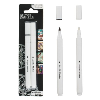 Set Markere Desen Acrilice, Alb și Negru, V&amp;acirc;rf 3.5 mm, 2 Bucăți foto
