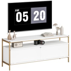 HOMCOM Suport TV meuble t&eacute;l&eacute; pentru televizor de p&acirc;nă la 55 de inch cu 2 uși rabatabile și raft deschis, 124x35x50 cm, alb | Aosom Romania