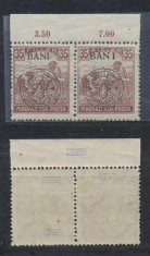Emisiunea Cluj 1919 timbru Seceratori 35 BANI eroare BAN I &icirc;n pereche cu timbru normal MNH expertizată