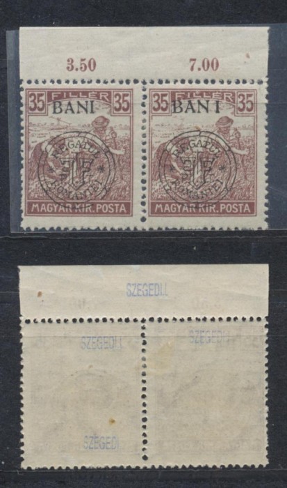Emisiunea Cluj 1919 timbru Seceratori 35 BANI eroare BAN I &icirc;n pereche cu timbru normal MNH expertizată