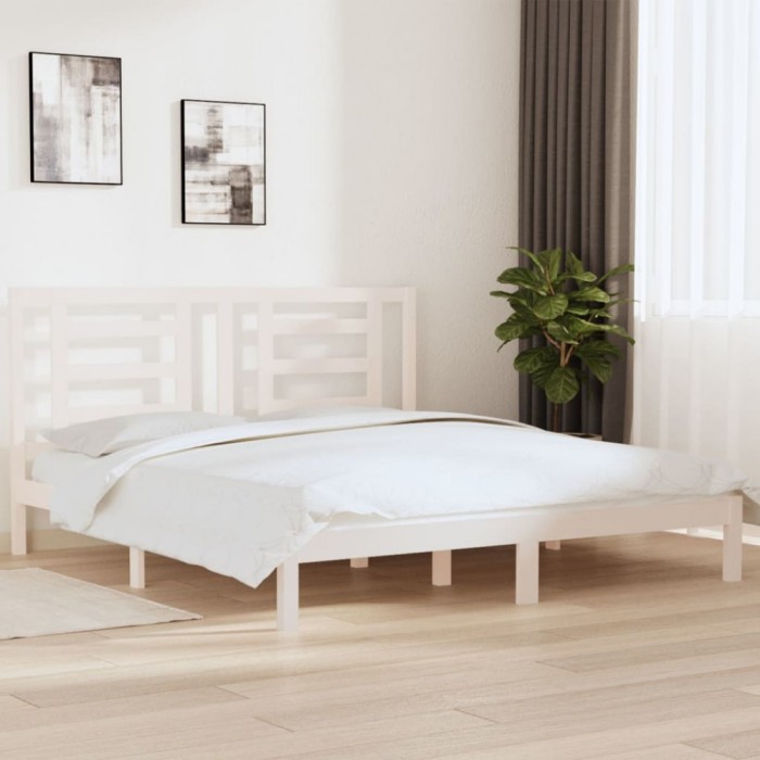 vidaXL Cadru de pat Super King, alb, 180x200 cm, lemn masiv 3104364