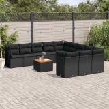 VidaXL Set canapele de grădină, 12 piese, cu perne, negru, poliratan 3223906