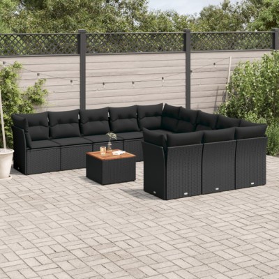vidaXL Set canapele de grădină, 12 piese, cu perne, negru, poliratan 3223906 foto
