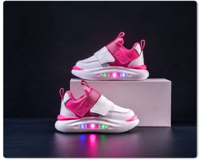 Adidasi albi cu roz ciclamen cu luminite (Marime Disponibila: Marimea 21) foto