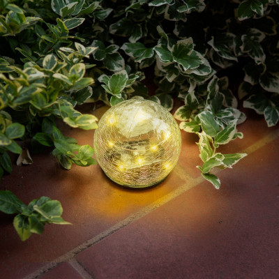 Lampa solara sfera sticla, 10 cm, 10 LED, Alb cald foto