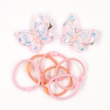 Set accesorii roz cu fluturi paietati si elastice colorate