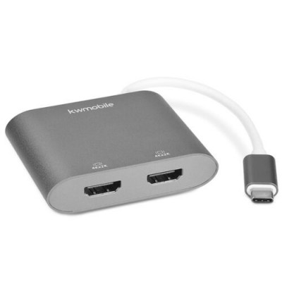 Adaptor USB-C la dublu HDMI 4k 30Hz, Kwmobile, Argintiu, Metal, 50604.01 foto