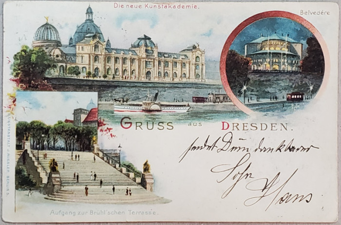 GRUSS AUS DRESDEN , SALUTARI DIN DRESDA , CARTE POSTALA ILUSTRATA , CLASICA , CROMOLITOGRAFIE