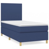 Cumpara ieftin Pat box spring cu saltea, albastru, 90x200 cm, textil