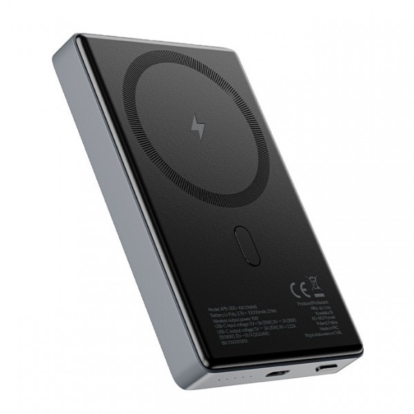 Baterie Externa Wireless Allity. APB-300, 10000mAh, 20W, PD + FQI, 1 x QI - 1 x USB-C, Gri