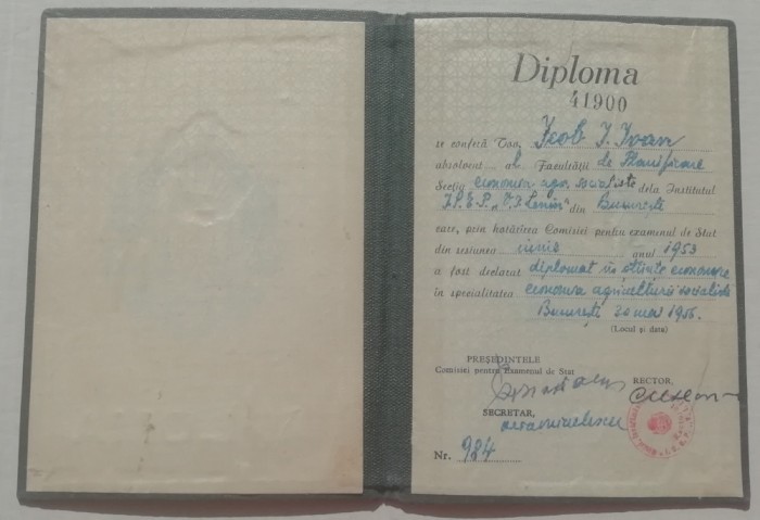 QW13 1 13 - 1953 - Diploma absolvire - Institutul ISEP VI Lenin - contabil
