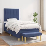 VidaXL Pat box spring cu saltea, albastru, 90x190 cm, textil
