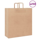 vidaXL Pungi de h&acirc;rtie 250 buc cu m&acirc;nere maro 45x17x48 cm