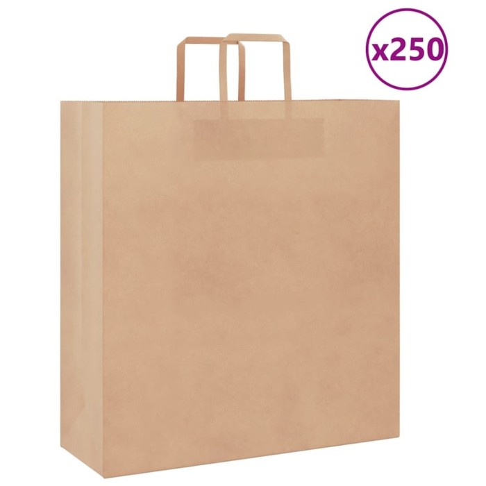vidaXL Pungi de h&acirc;rtie 250 buc cu m&acirc;nere maro 45x17x48 cm