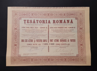 Actiune 1928 Tesatoria romana / titlu de 20 actiuni foto
