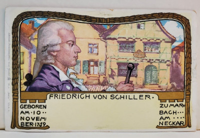 FRIEDRICH VON SCHILLER , CASA NATALA DIN MARBACH AM NECKAR , CROMOLITOGRAFIE , CARTE POSTALA ILUSTRATA , DESEN , CLASICA foto