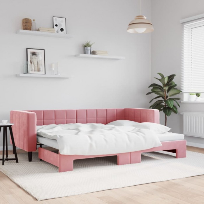Gossi pat de zi cu extensie, roz, 80x200 cm, catifea