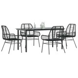 Gossi set de sufragerie de gradina 5 piese sticla neagra polirattan