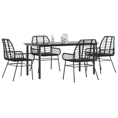 Gossi set de sufragerie de gradina 5 piese sticla neagra polirattan foto