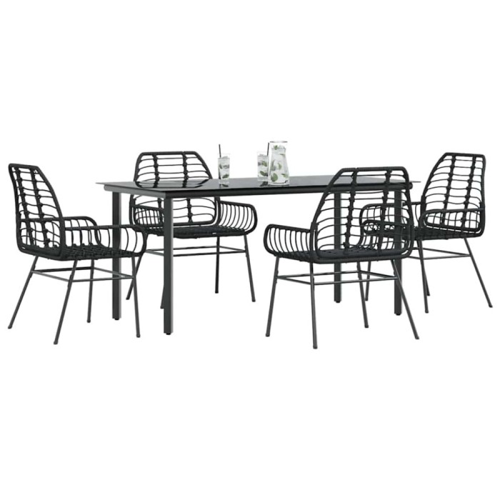 Gossi set de sufragerie de gradina 5 piese sticla neagra polirattan