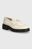 Tommy Jeans mocasini de piele TJW FLAT LOAFER femei, culoarea bej, cu toc plat, EN0EN02557