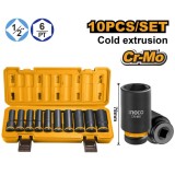 Trusa Chei Tubulare Lungi IMPACT 1/2 10 buc, 10-24mm, Ingco HKISSD12102L