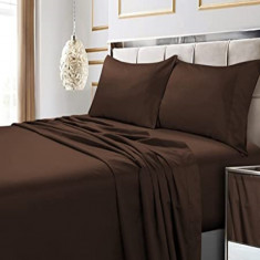 Lenjerie de pat pentru o persoana cu husa elastic pat si fata perna dreptunghiulara, Bronco, bumbac ranforce, gramaj tesatura 120 g/mp, Brown