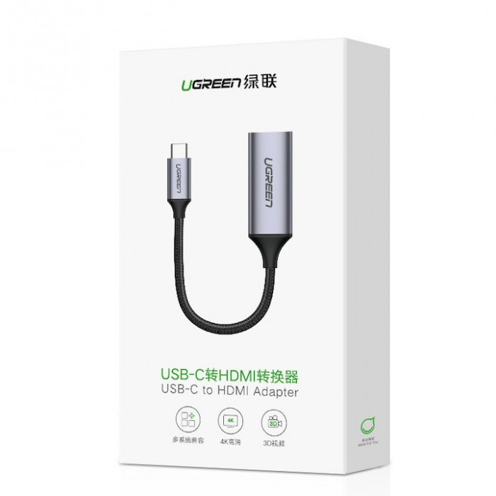 Cablu UGREEN USB C la HDMI mama 4K 60HZ USB tip C Thunderbolt 3 adaptor HDMI mufa mama cablu impletit pentru Macbook Pro, Samsung S10 Note 9 S9 S8 Plu