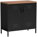 HOMCOM Bufet Metalic cu 2 Uși și Raft Reglabil, pentru Living sau Birou, Negru | Aosom Romania